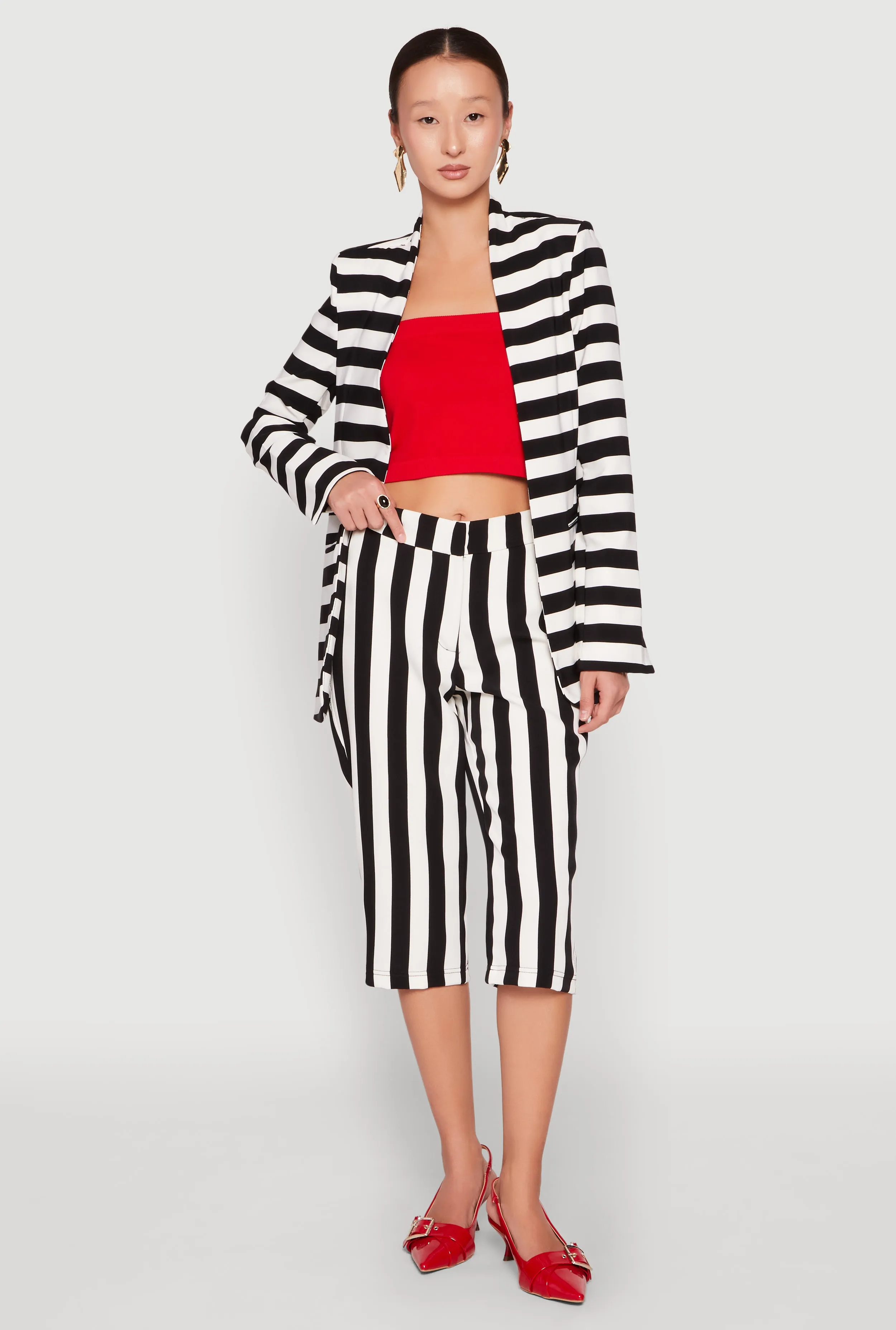 Striped Padded Shoulder Blazer sold by Rainbow product image thumbnail 2