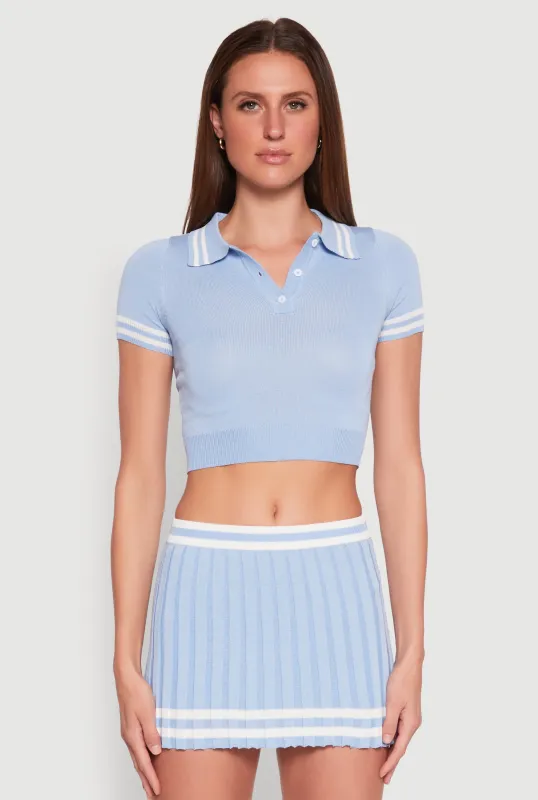 Varsity Stripe Detail Cropped Polo Shirt sold by Rainbow
