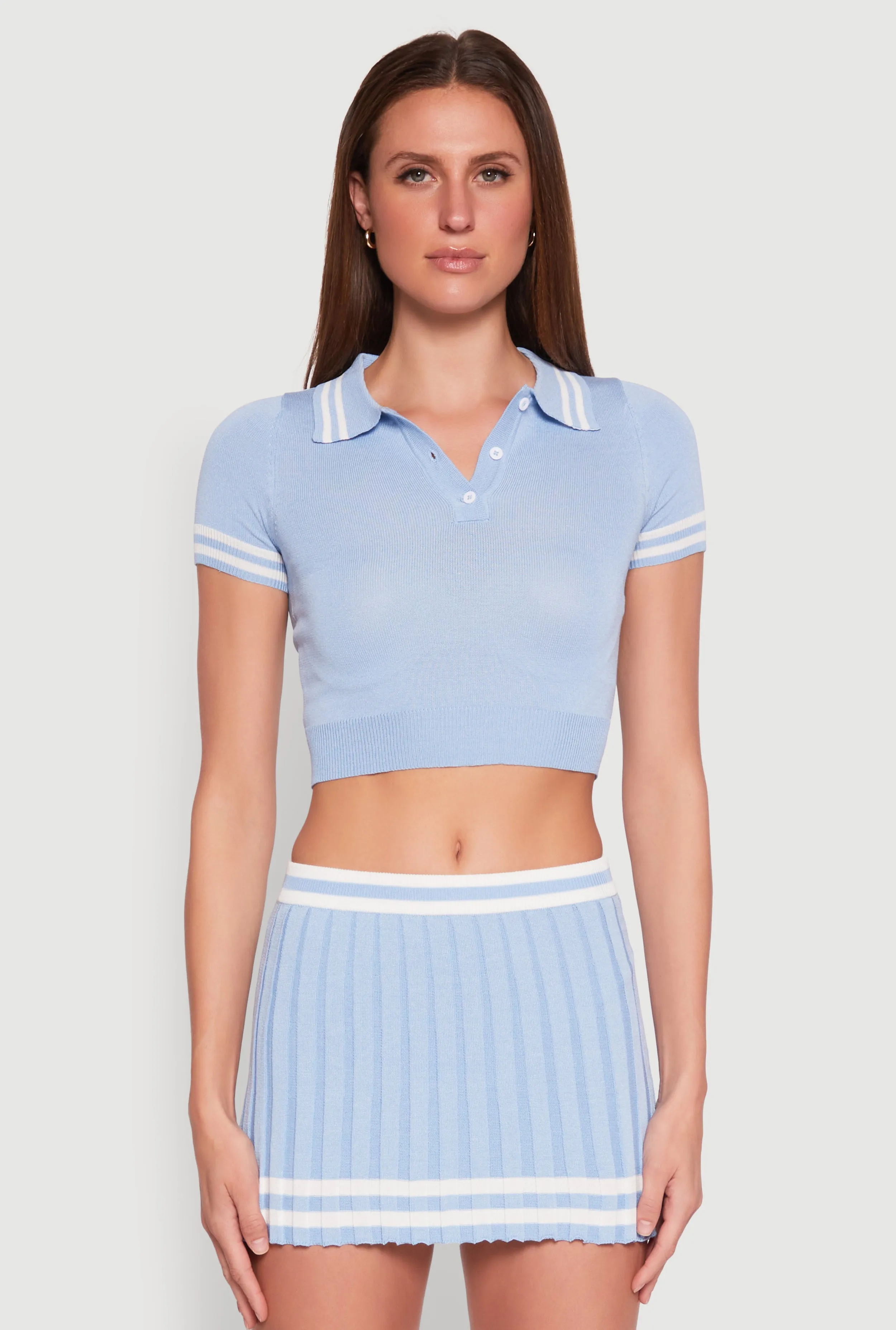 Varsity Stripe Detail Cropped Polo Shirt sold by Rainbow