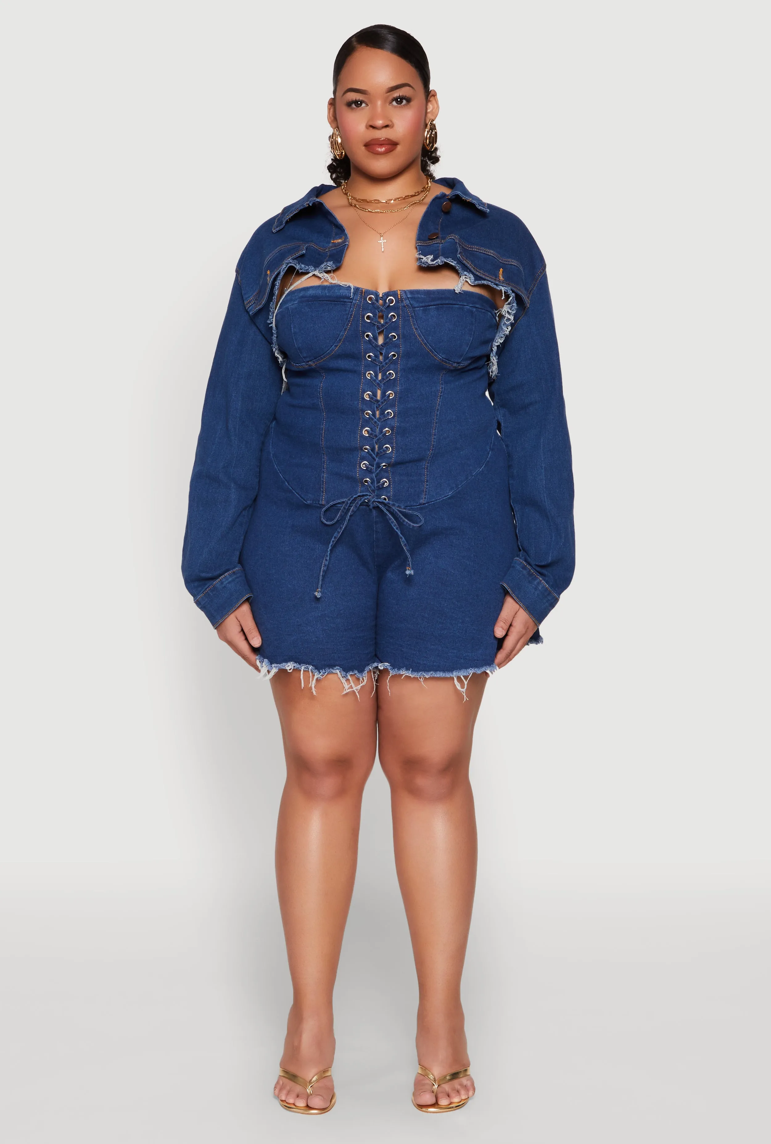 Plus Size Daisy Distressed Bolero Jean Jacket sold by Rainbow product image thumbnail 3