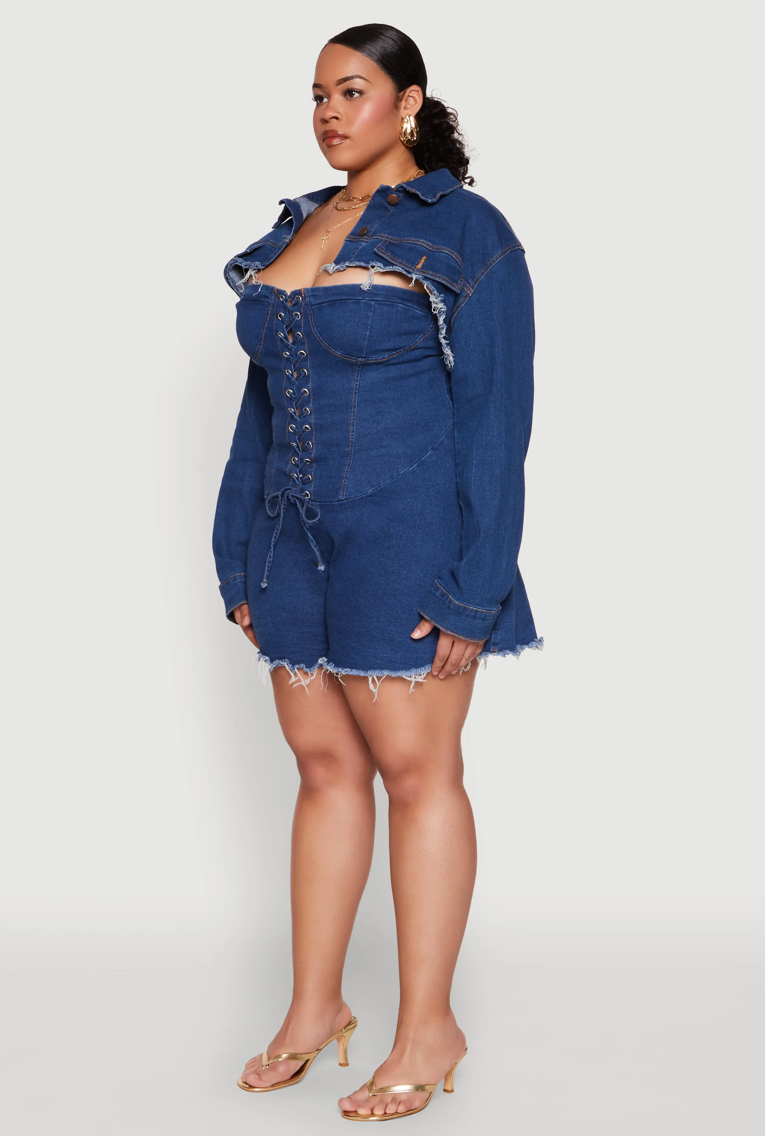 Plus Size Daisy Distressed Bolero Jean Jacket sold by Rainbow product image thumbnail 5