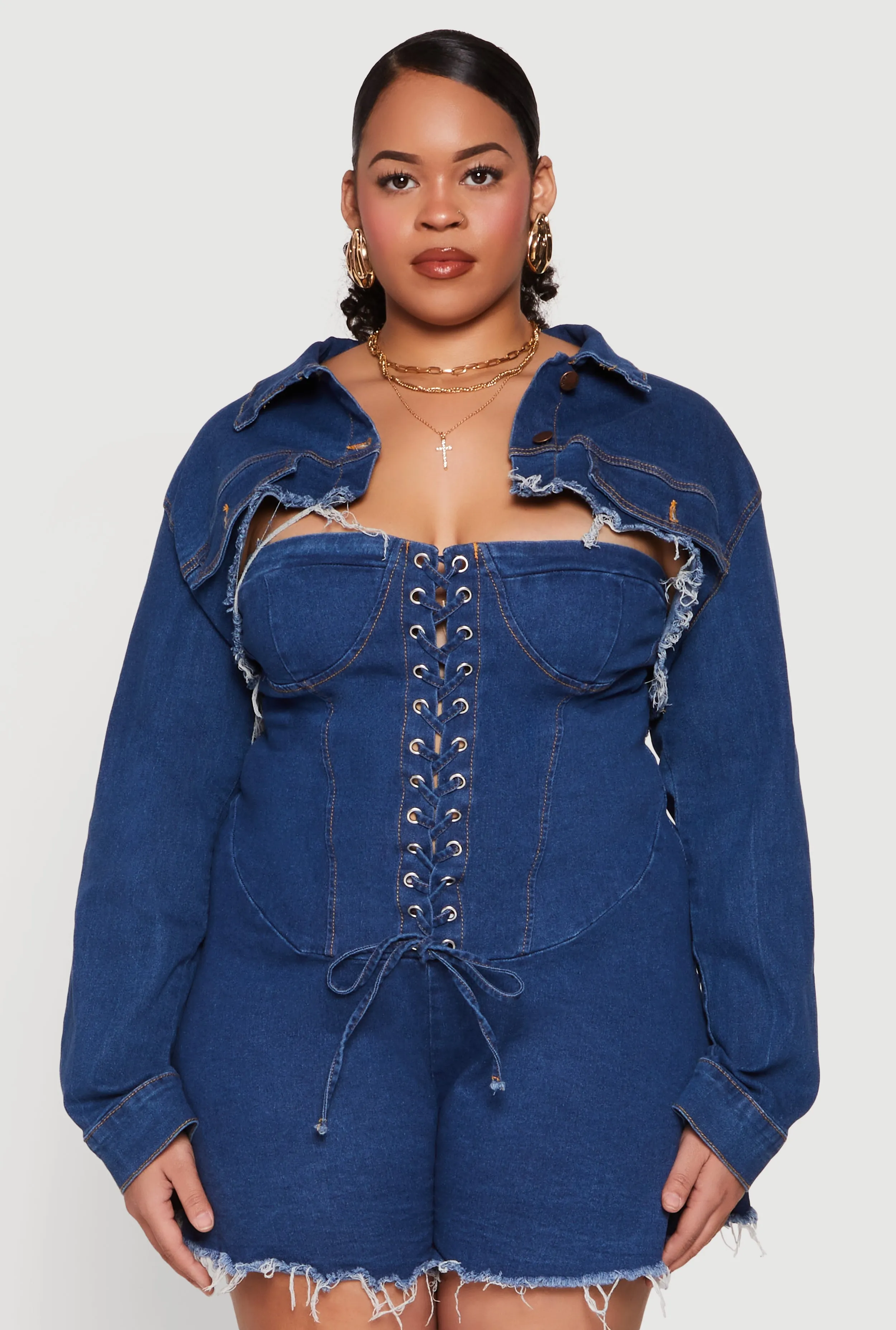 Plus Size Daisy Distressed Bolero Jean Jacket sold by Rainbow product image thumbnail 2