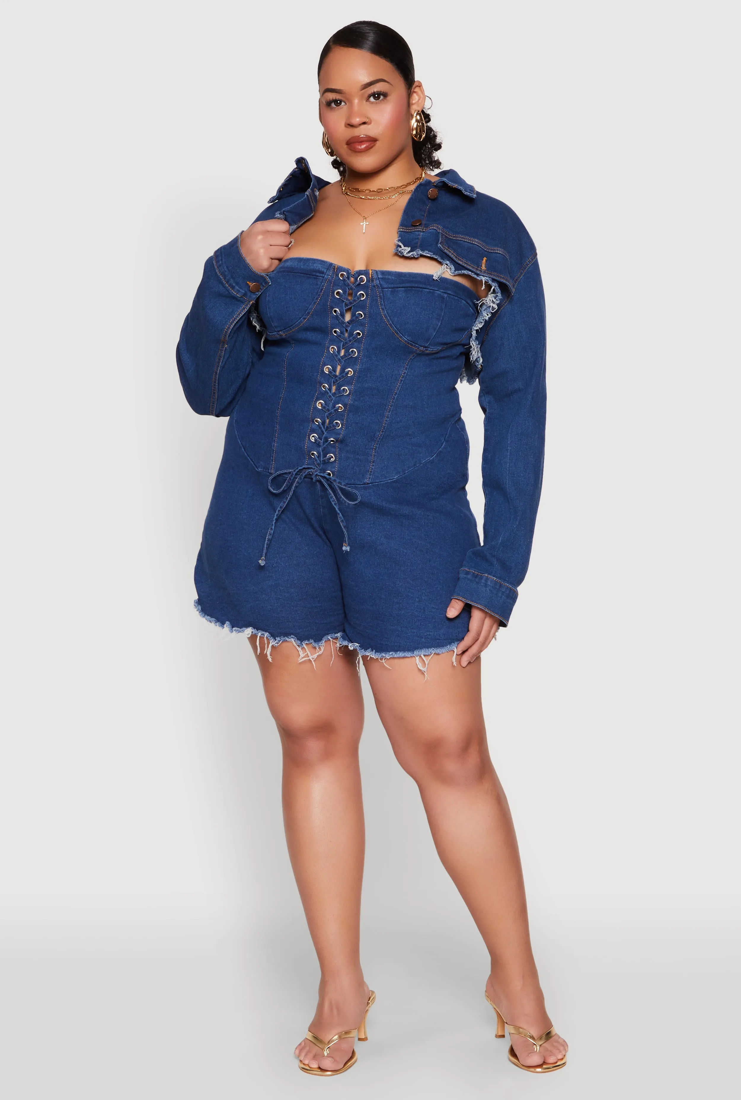 Plus Size Daisy Distressed Bolero Jean Jacket sold by Rainbow
