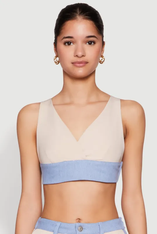Denim Contrast Trim Bralette made by Rainbow