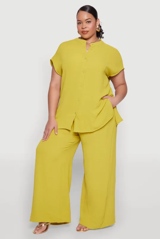 Plus Size Airy High Waisted Wide Leg Pants sold by Rainbow