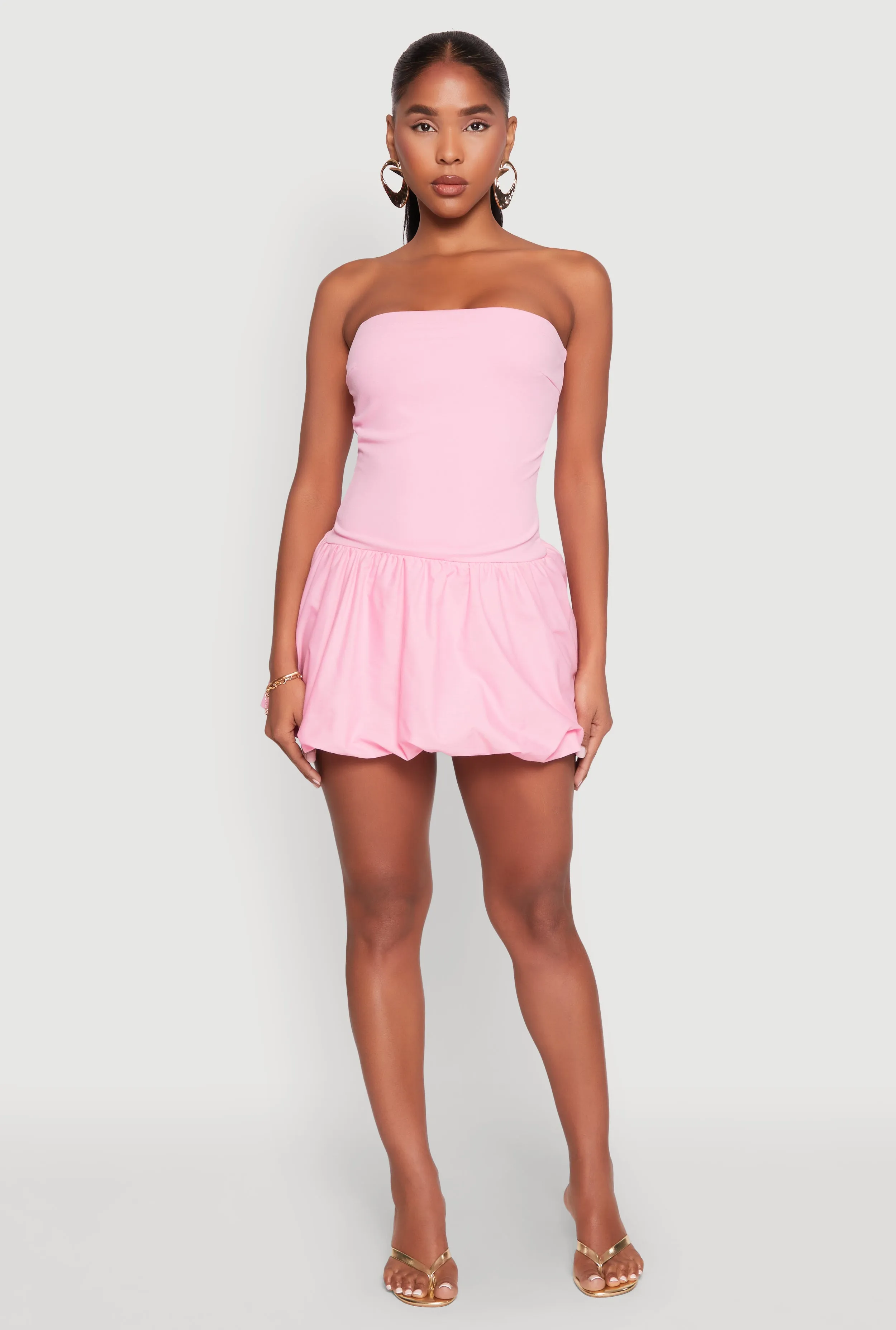 Strapless Bubble Hem Mini Dress sold by Rainbow
