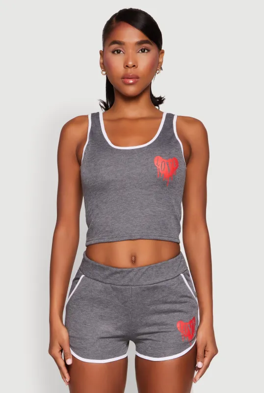 Love Contrast Trim Cropped Tank Top sold by Rainbow