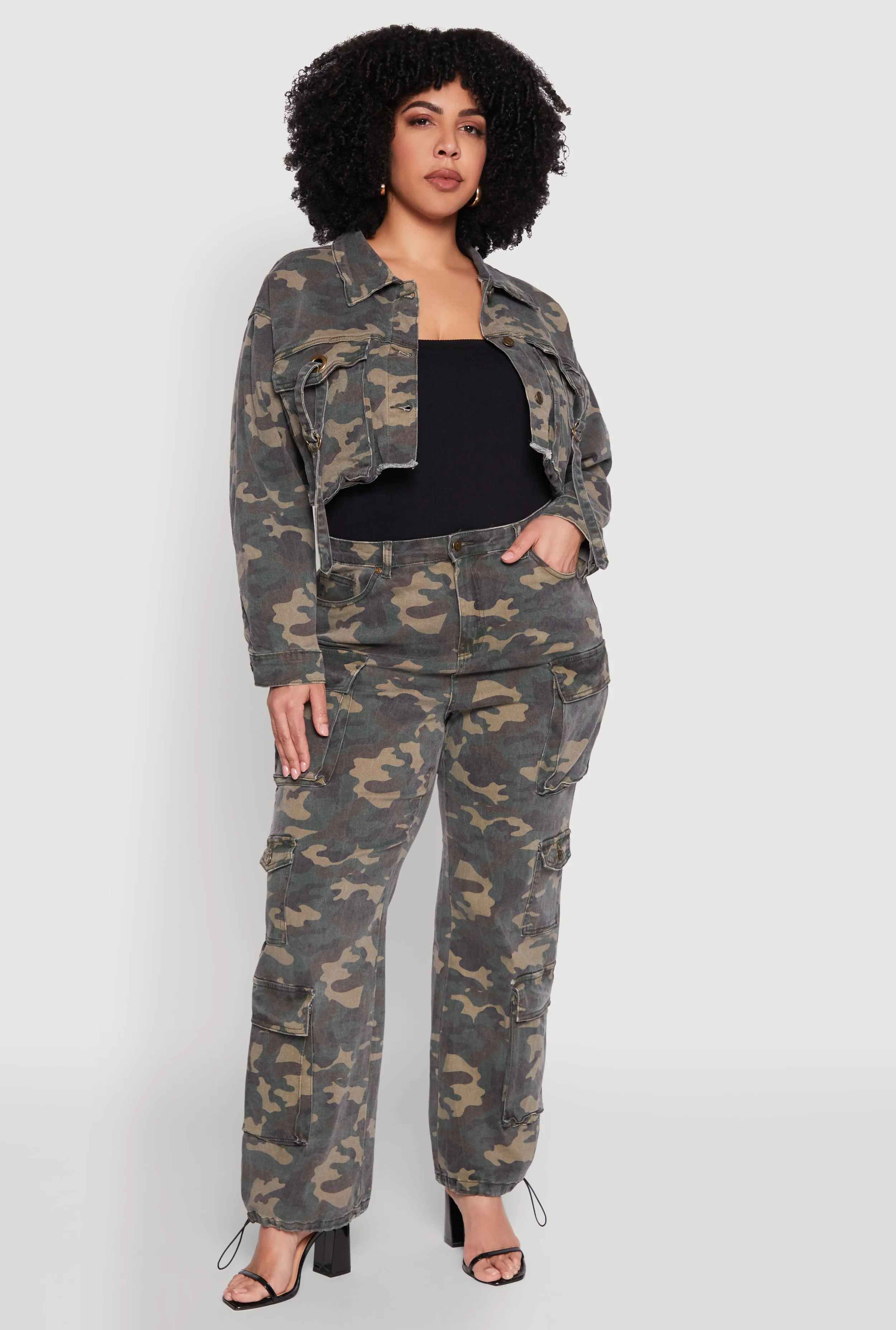 Plus Size Camo Denim Cargo Joggers sold by Rainbow