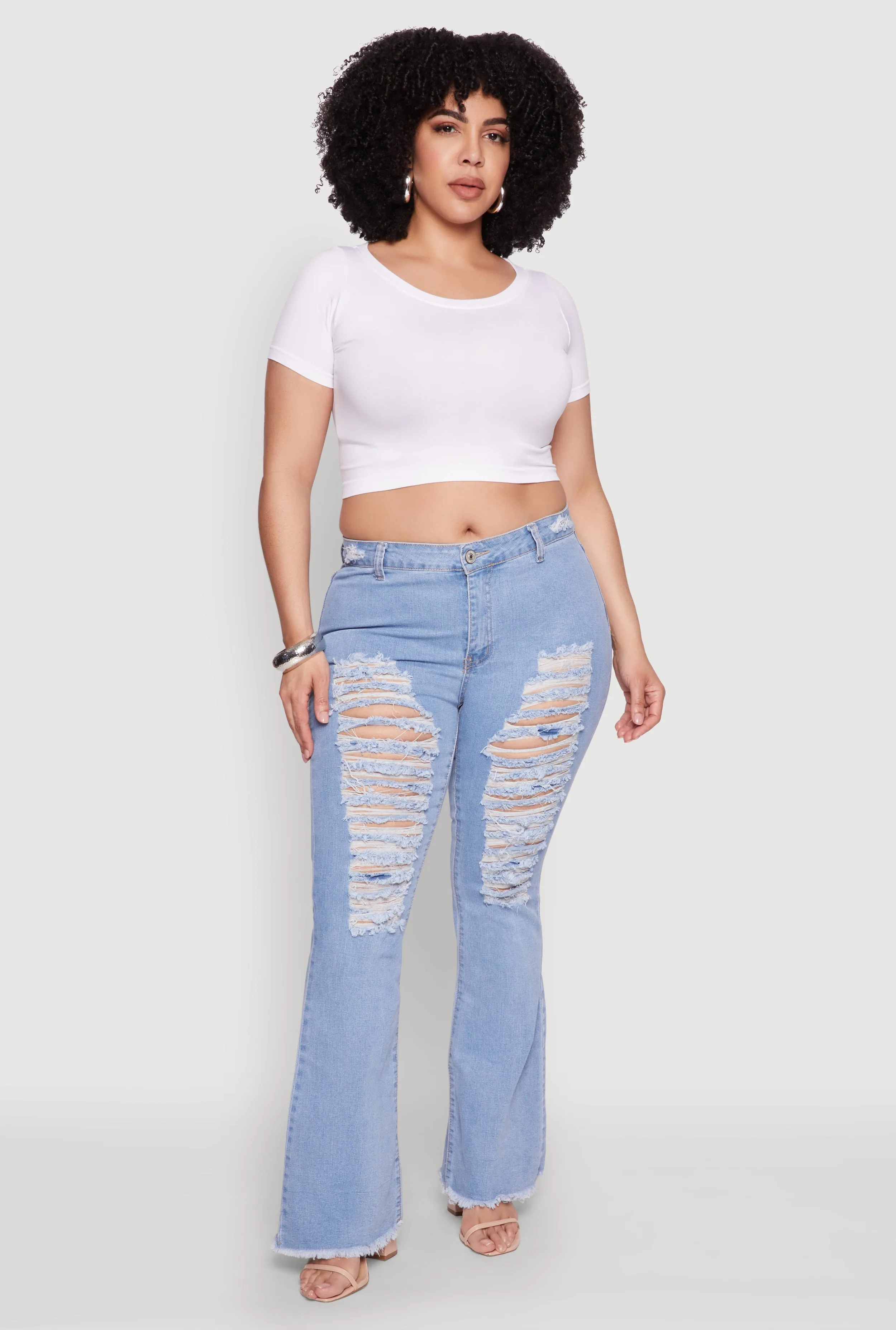 Plus Size Ripped Distressed Flare Jeans sold by Rainbow