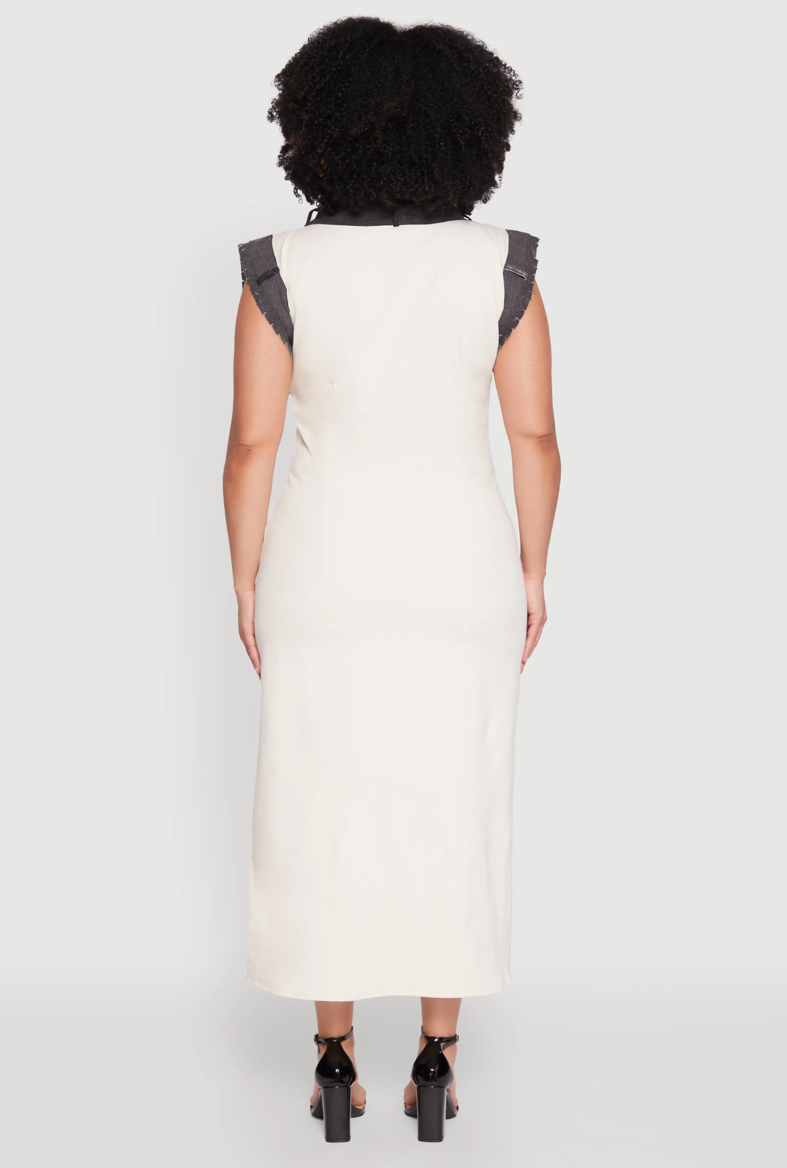 Plus Size Denim Trim High Slit Midi Dress sold by Rainbow product image thumbnail 5