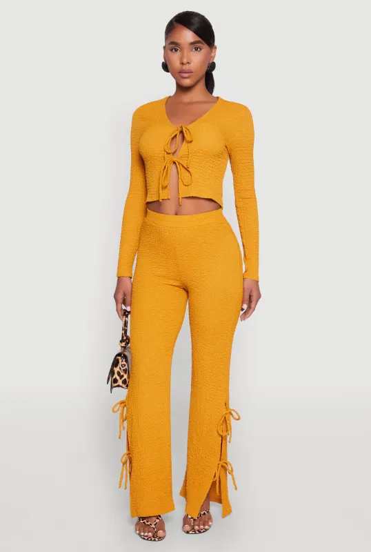 Textured Knit Double Side Tie Slit Pants sold by Rainbow