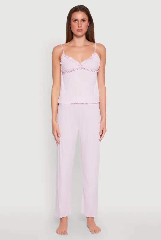Ruffled Trim Pajama Cami and Pants Set sold by Rainbow