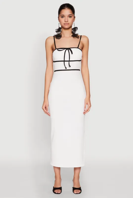 Contrast Trim Tie Front Side Slit Dress sold by Rainbow