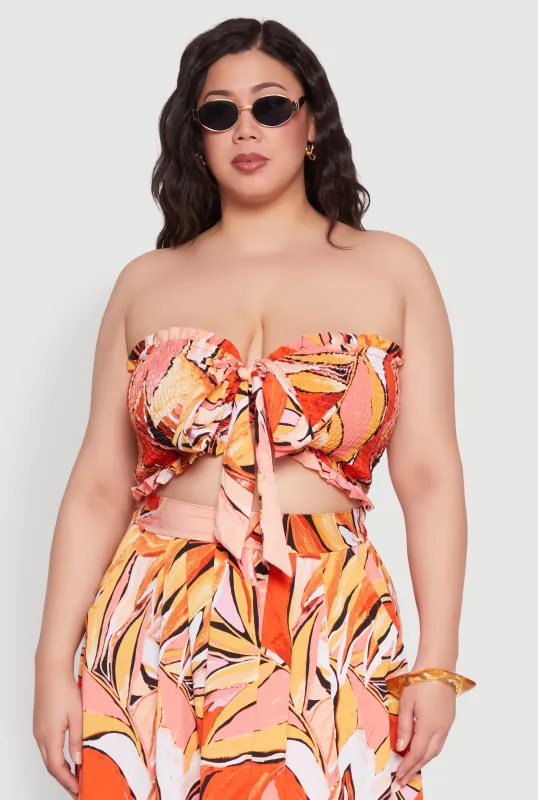 Plus Size Printed Pattern Tie Front Crop Top sold by Rainbow