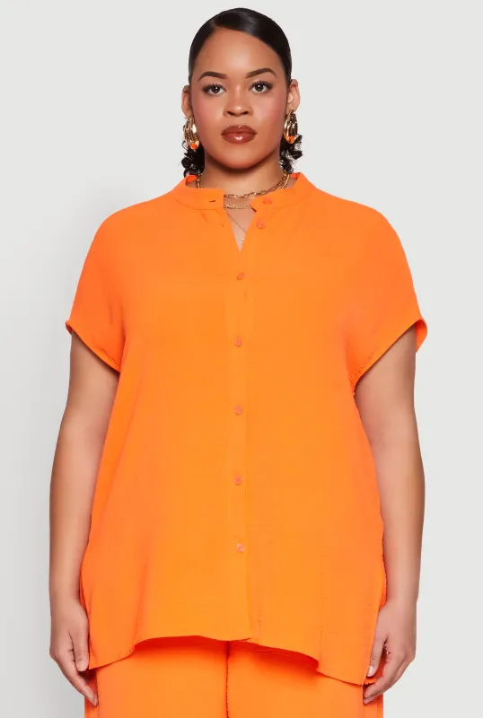 Plus Size Airy Mandarin Collar Tunic Shirt sold by Rainbow