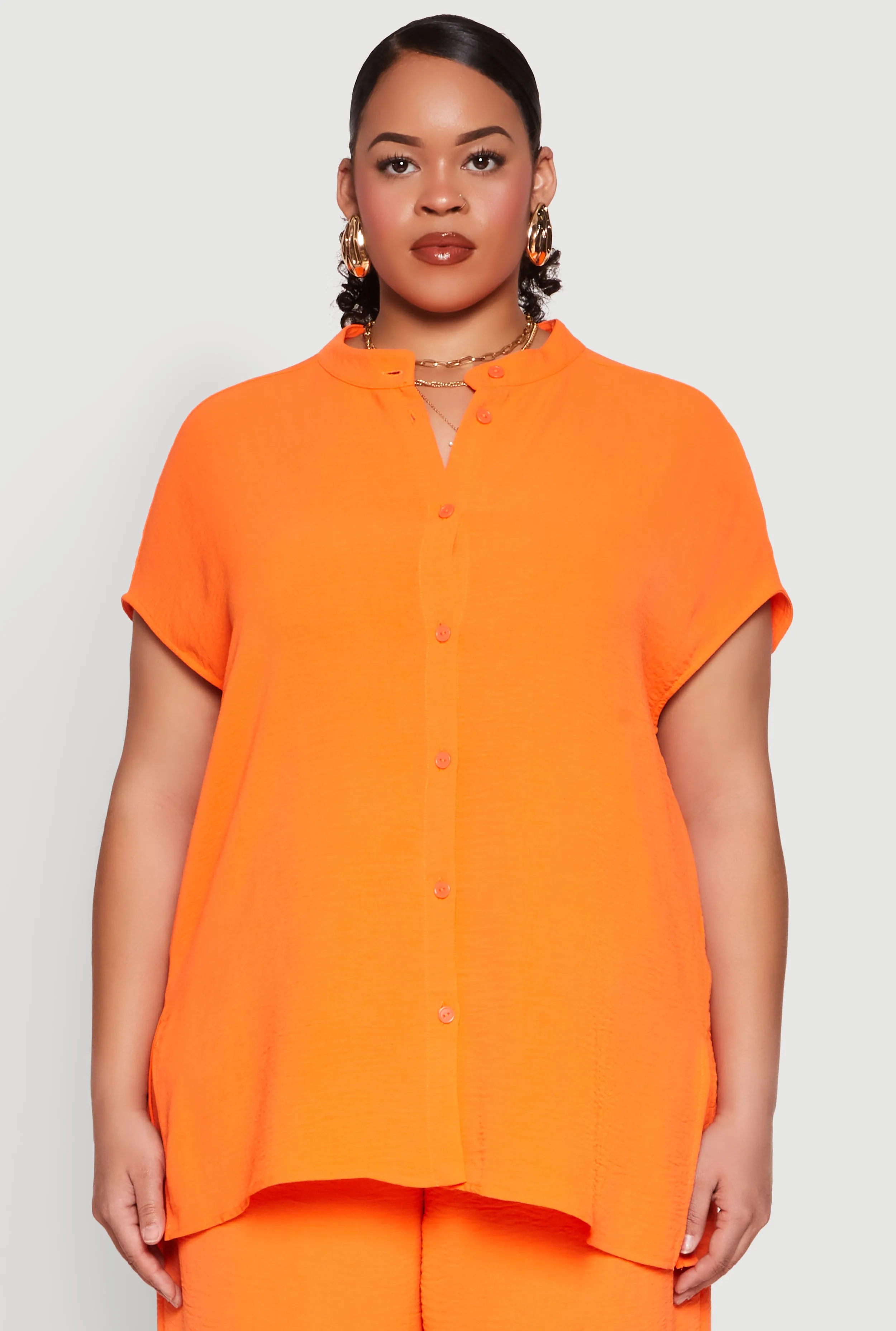 Plus Size Airy Mandarin Collar Tunic Shirt sold by Rainbow