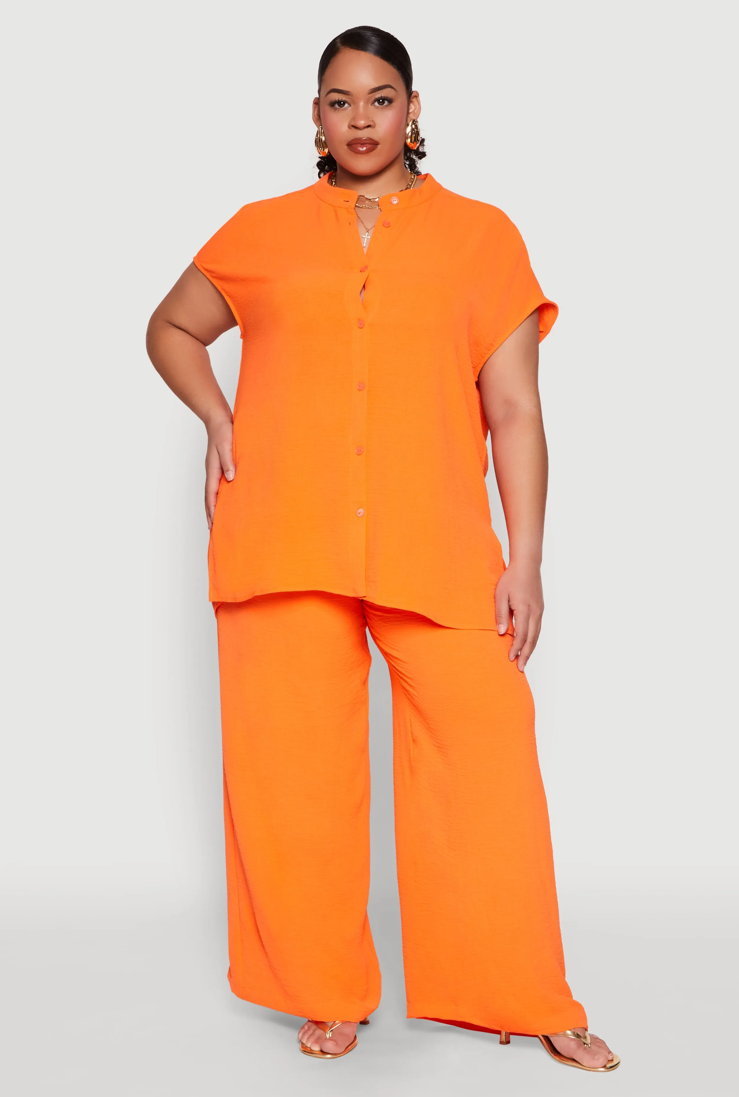 Plus Size Airy Mandarin Collar Tunic Shirt sold by Rainbow product image thumbnail 3