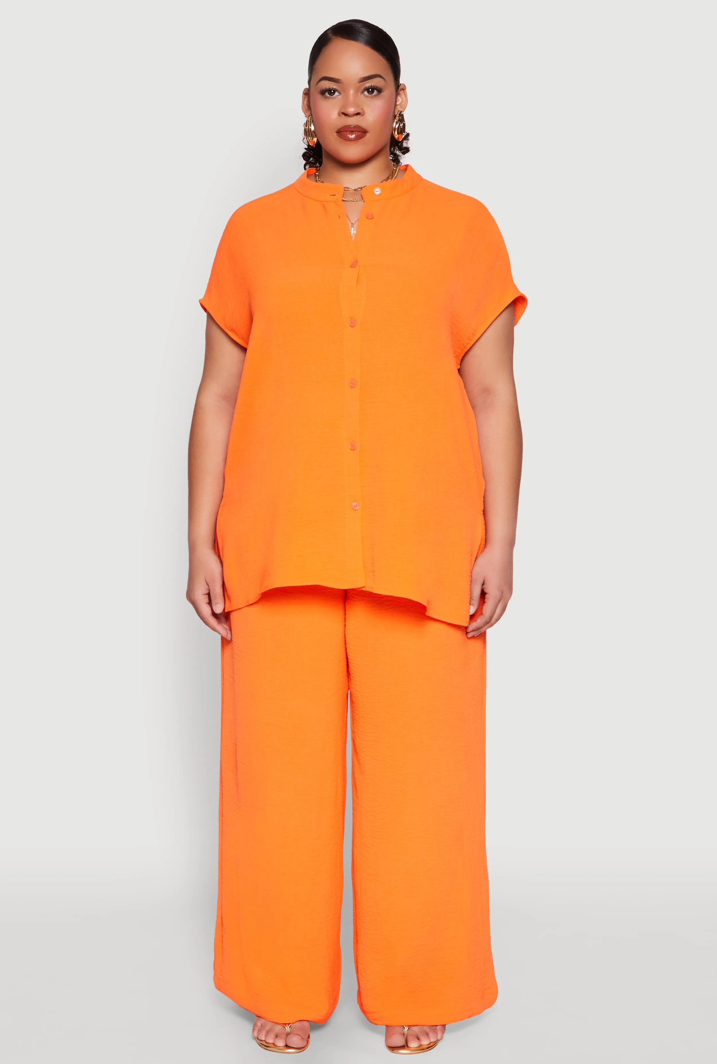 Plus Size Airy Mandarin Collar Tunic Shirt sold by Rainbow product image thumbnail 2