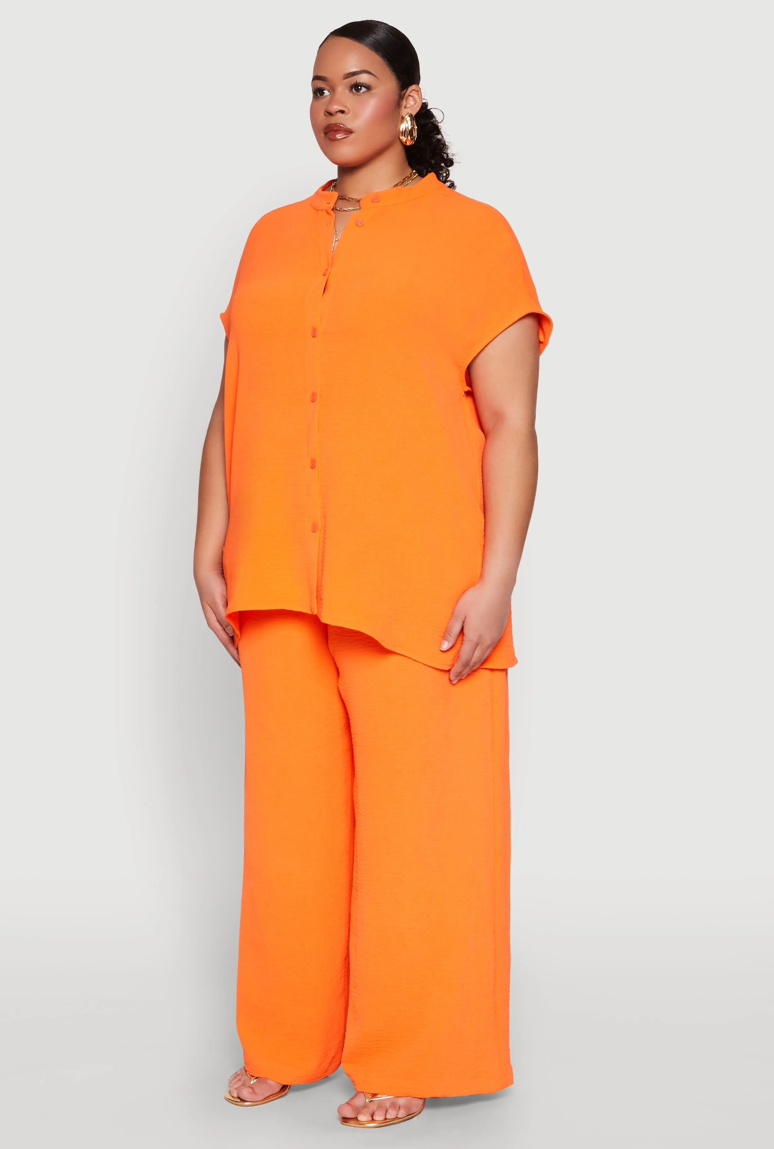 Plus Size Airy Mandarin Collar Tunic Shirt sold by Rainbow product image thumbnail 5