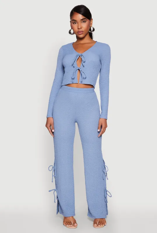 Textured Knit Double Side Tie Slit Pants sold by Rainbow
