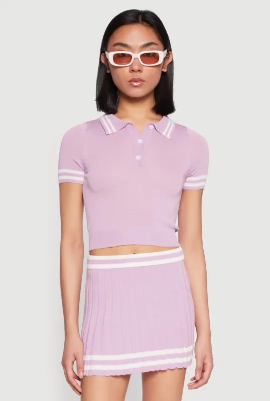 Varsity Stripe Detail Cropped Polo Shirt sold by Rainbow