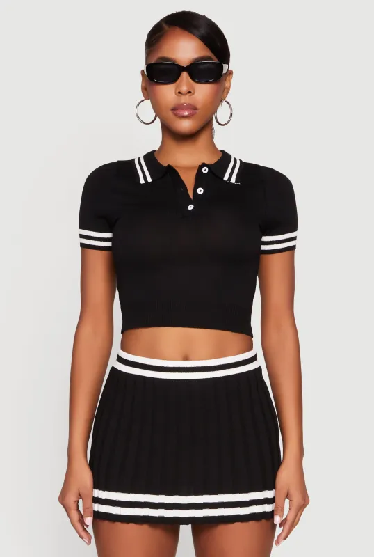 Varsity Stripe Detail Cropped Polo Shirt sold by Rainbow