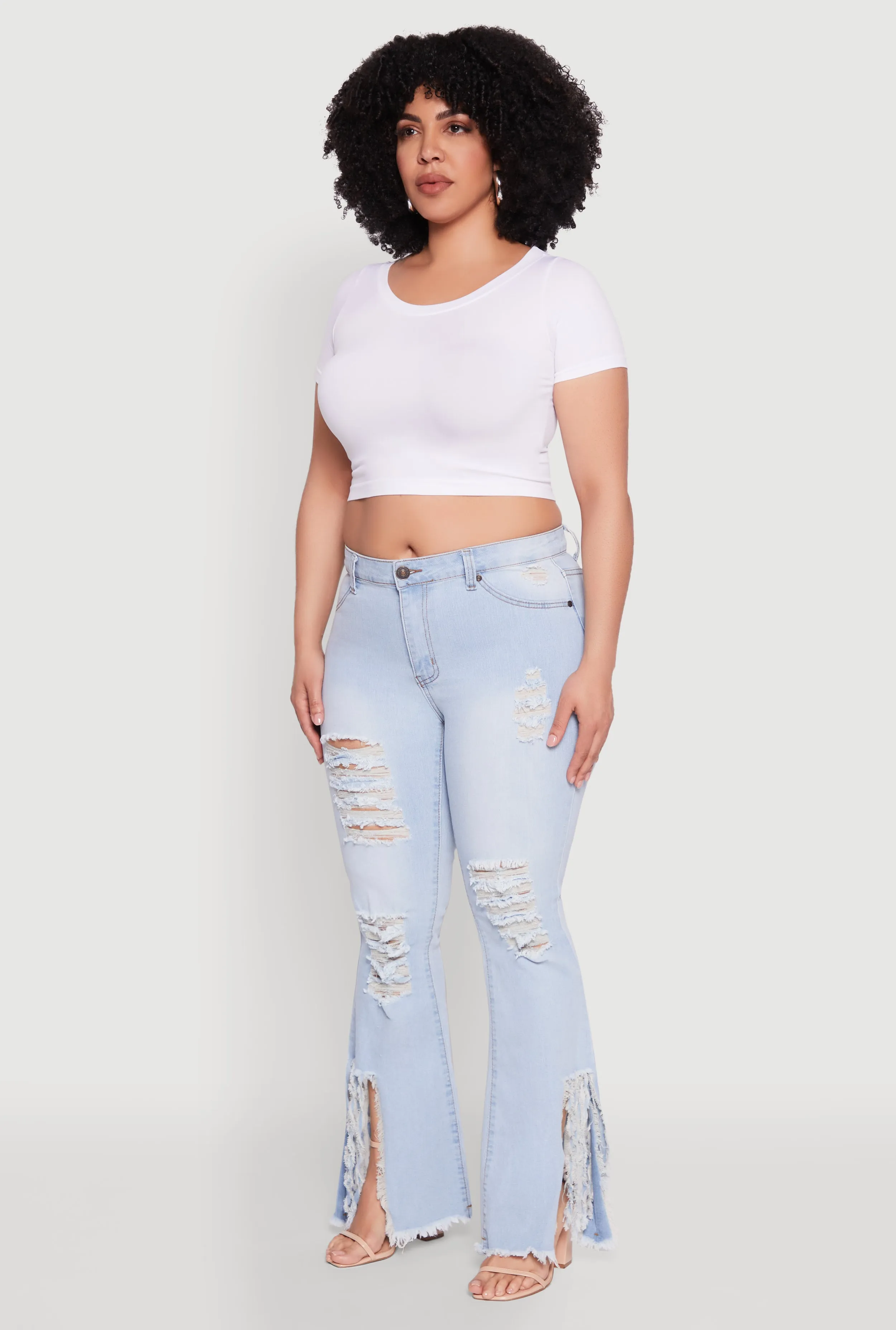 Plus Size Split Hem Distressed Flare Jeans sold by Rainbow product image thumbnail 3