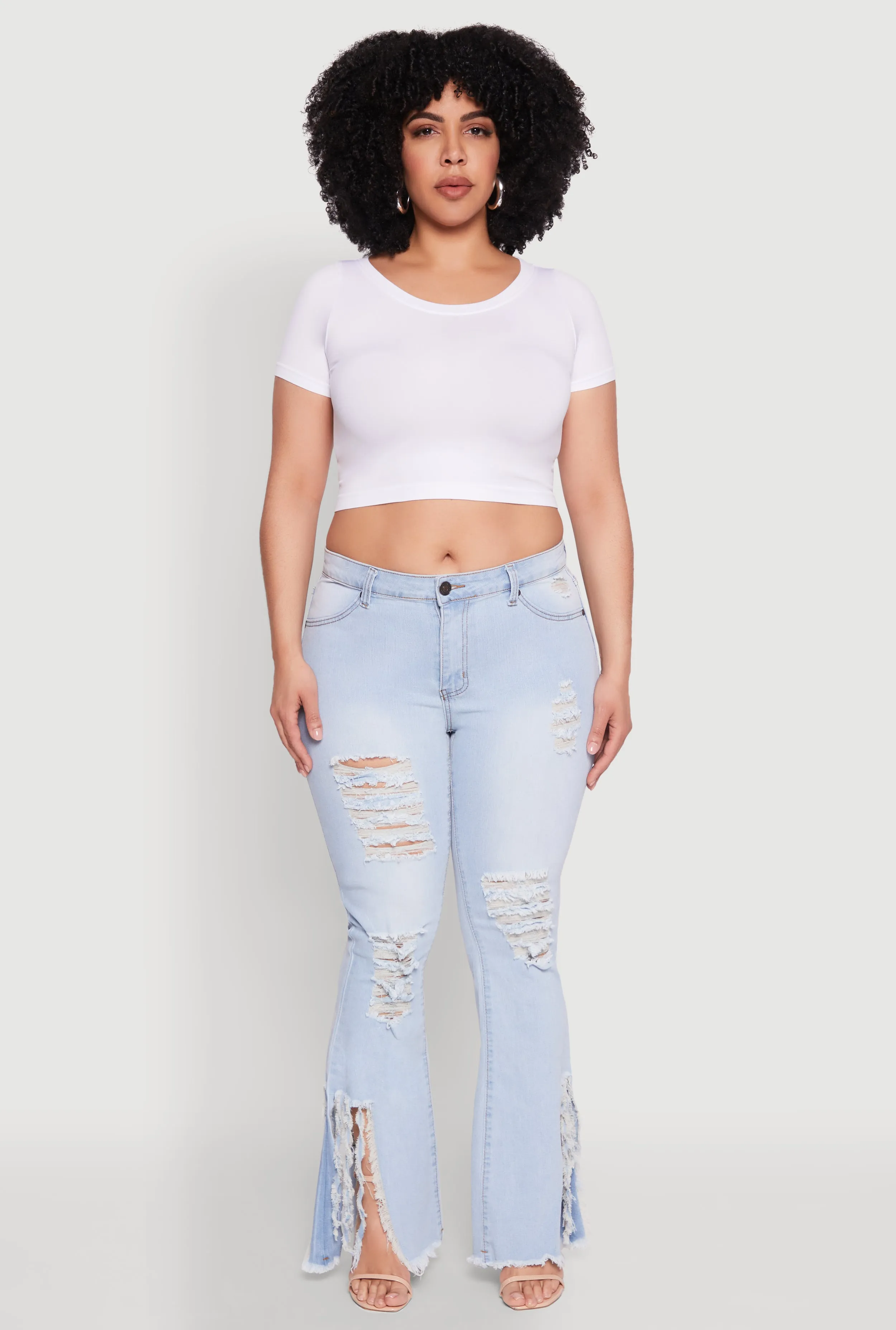 Plus Size Split Hem Distressed Flare Jeans sold by Rainbow product image thumbnail 2