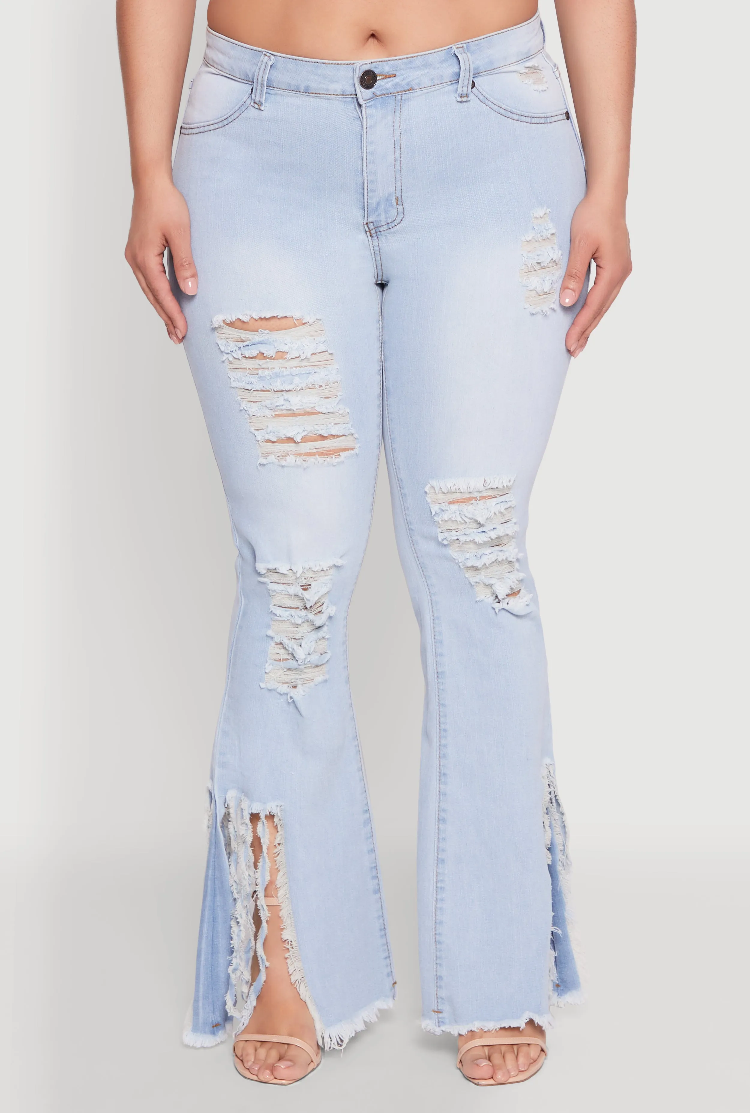 Plus Size Split Hem Distressed Flare Jeans sold by Rainbow product image thumbnail 5