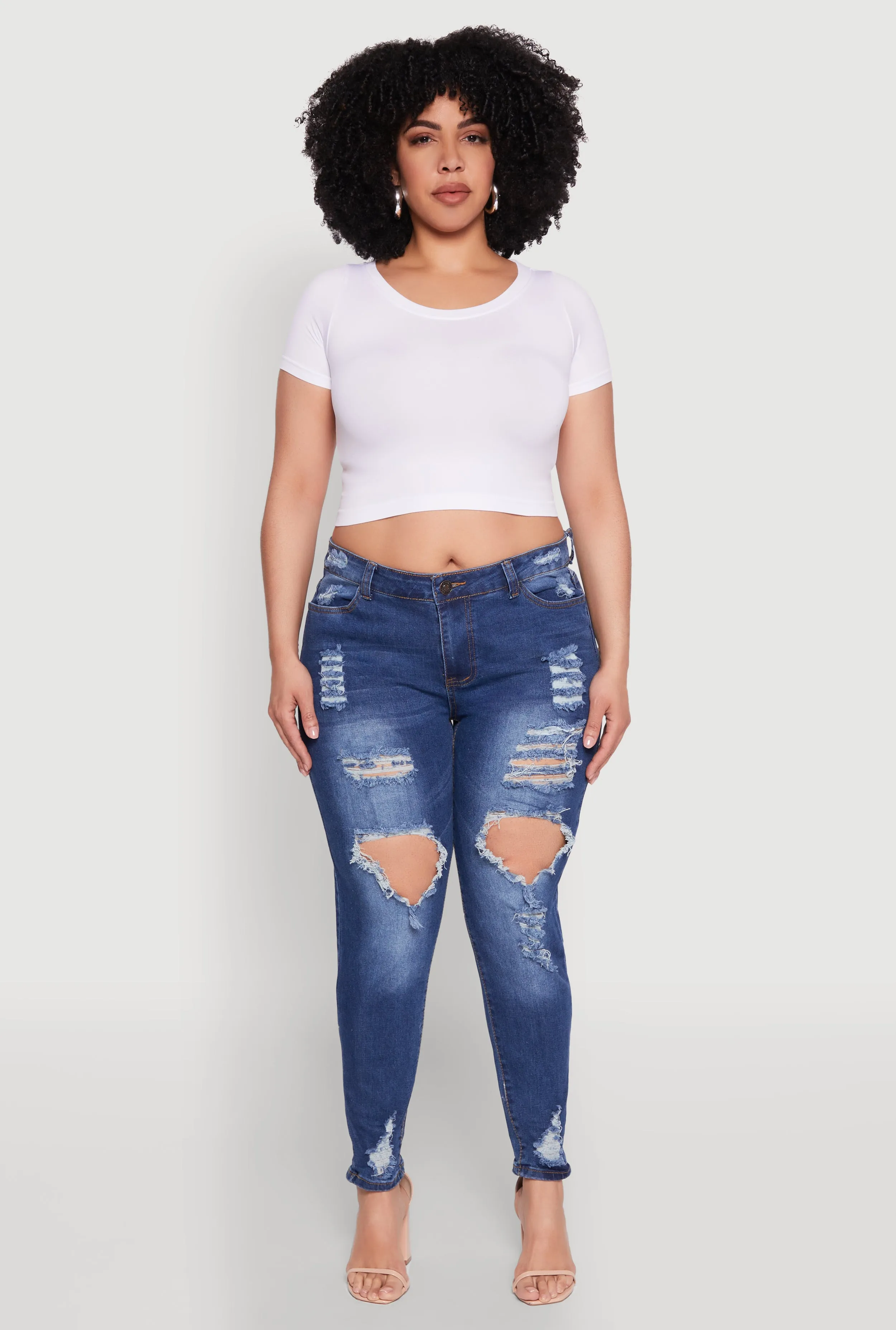 Plus Size Distressed and Frayed Denim Jeans sold by Rainbow product image thumbnail 2