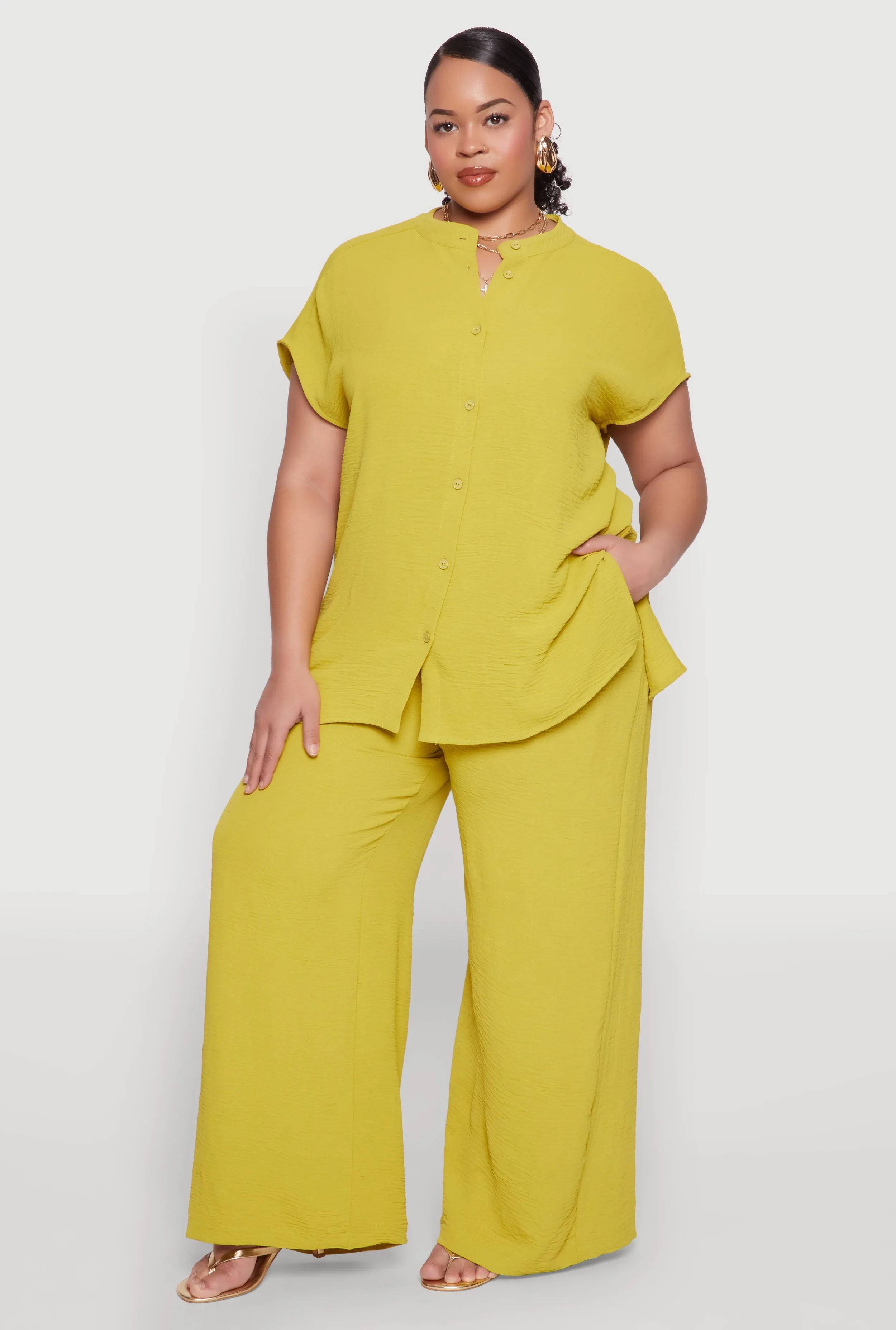 Plus Size Airy Mandarin Collar Tunic Shirt sold by Rainbow product image thumbnail 2