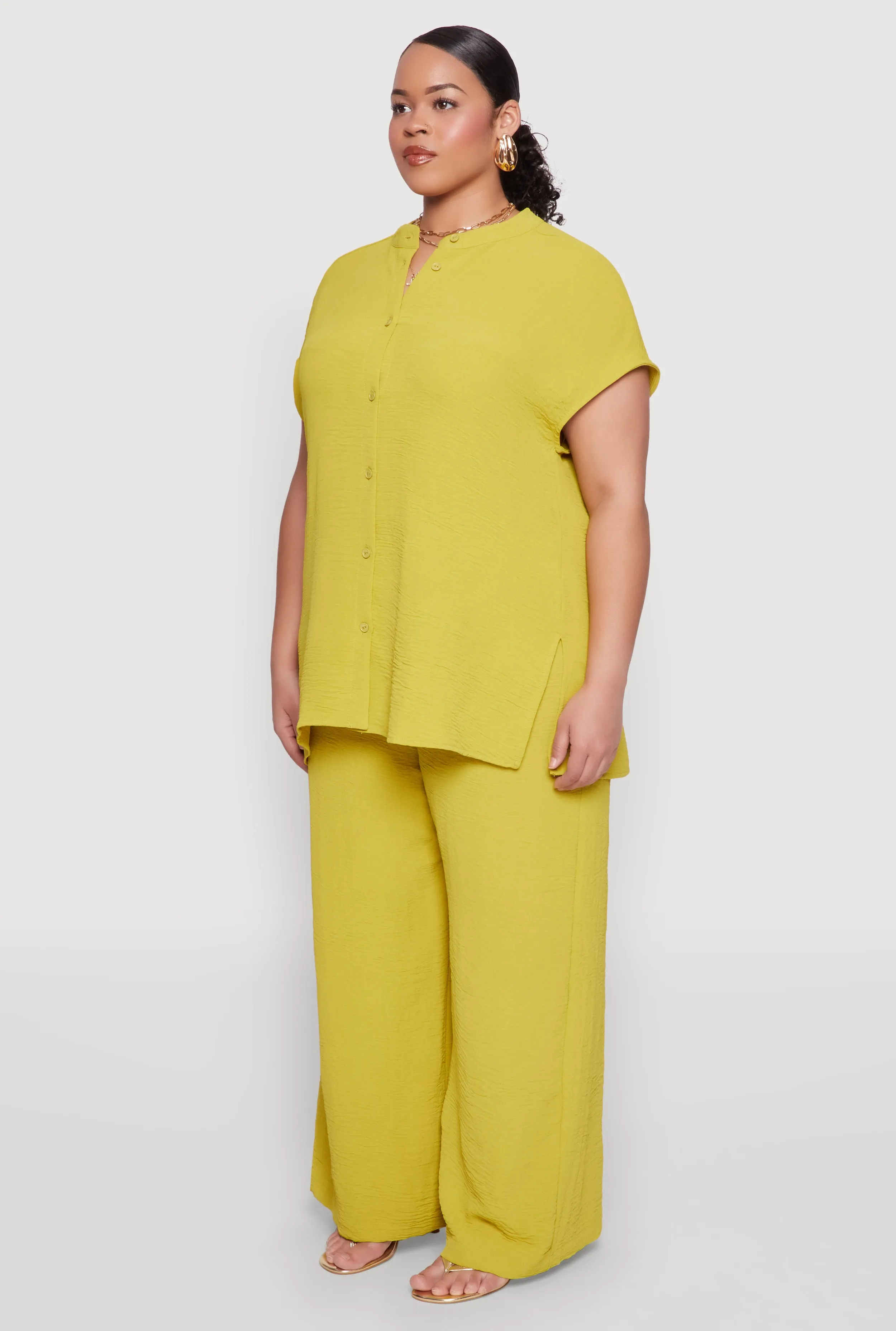 Plus Size Airy Mandarin Collar Tunic Shirt sold by Rainbow product image thumbnail 5