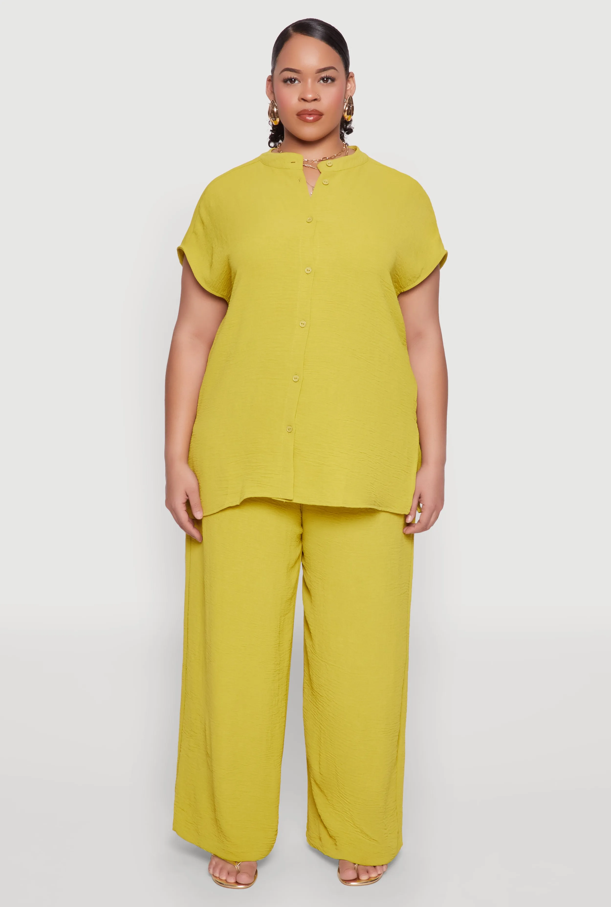 Plus Size Airy Mandarin Collar Tunic Shirt sold by Rainbow product image thumbnail 3