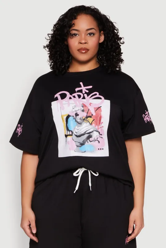 Plus Size Paris Graphic Print Top sold by Rainbow