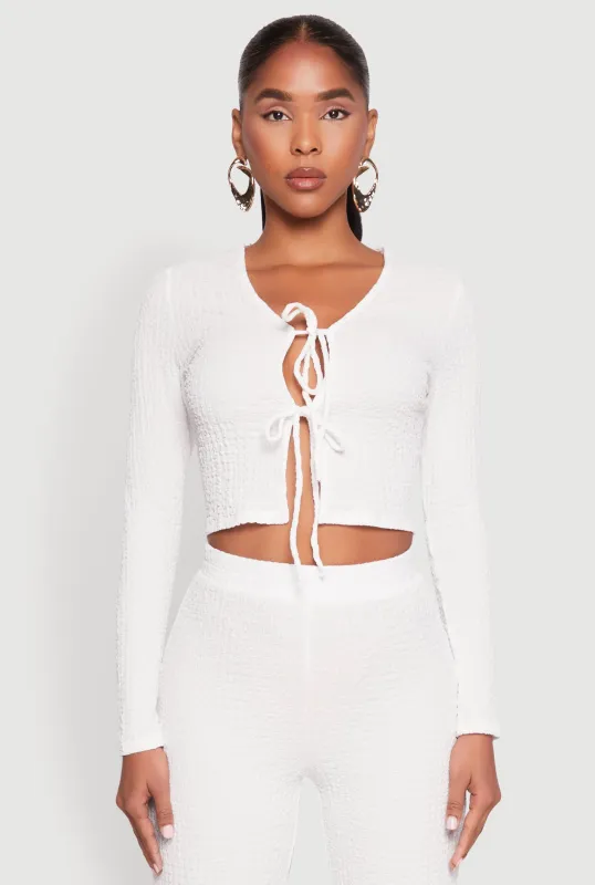 Textured Knit Double Tie Front Crop Top sold by Rainbow