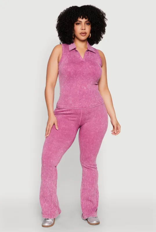 Plus Size Mineral Wash Ribbed Knit Boot Cut Pants sold by Rainbow