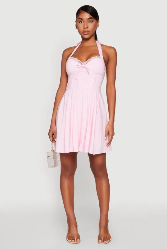 Iris Lace Trim Halter Mini Dress sold by Rainbow