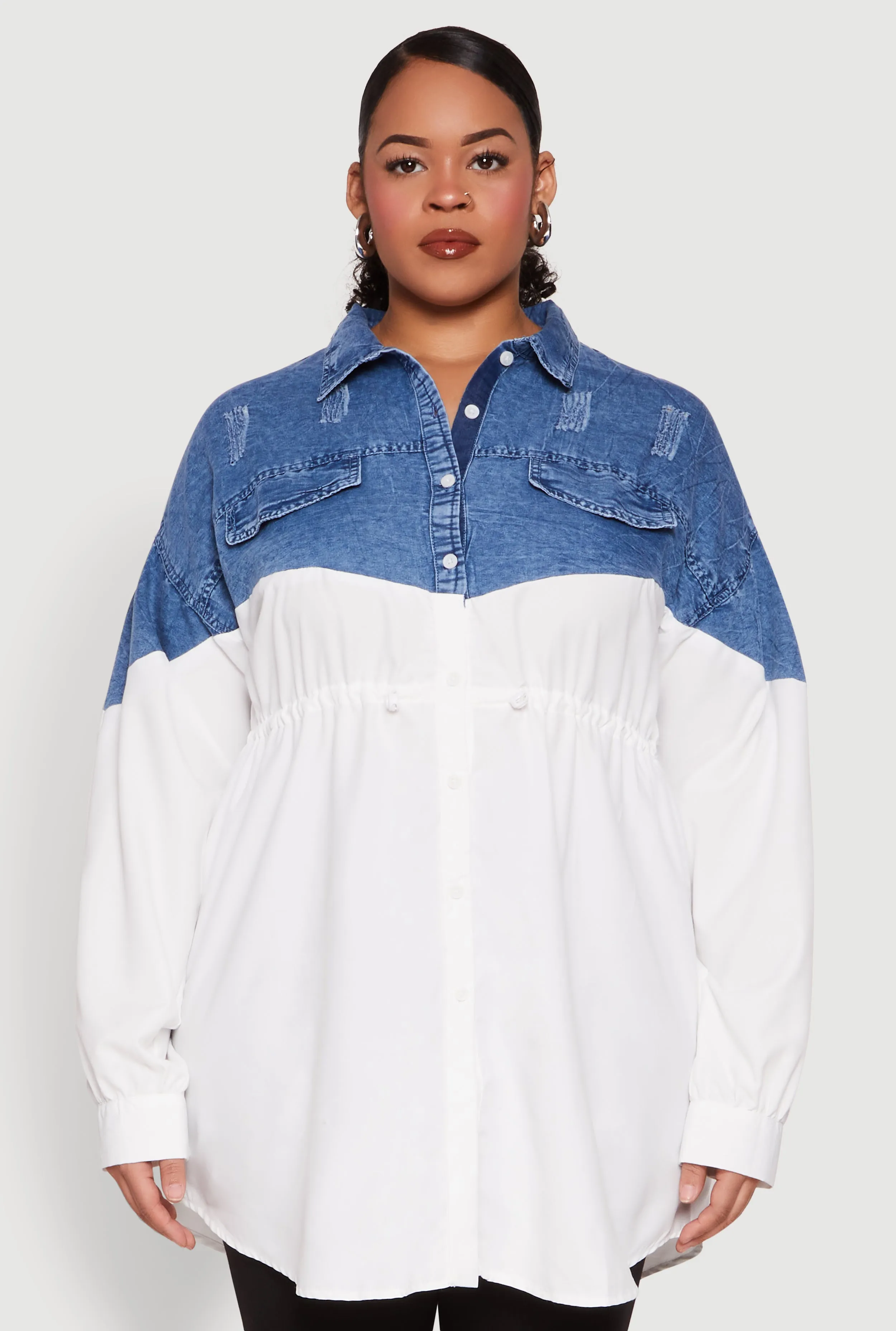 Plus Size Denim Detail Distressed Tunic Shirt sold by Rainbow product image thumbnail 2