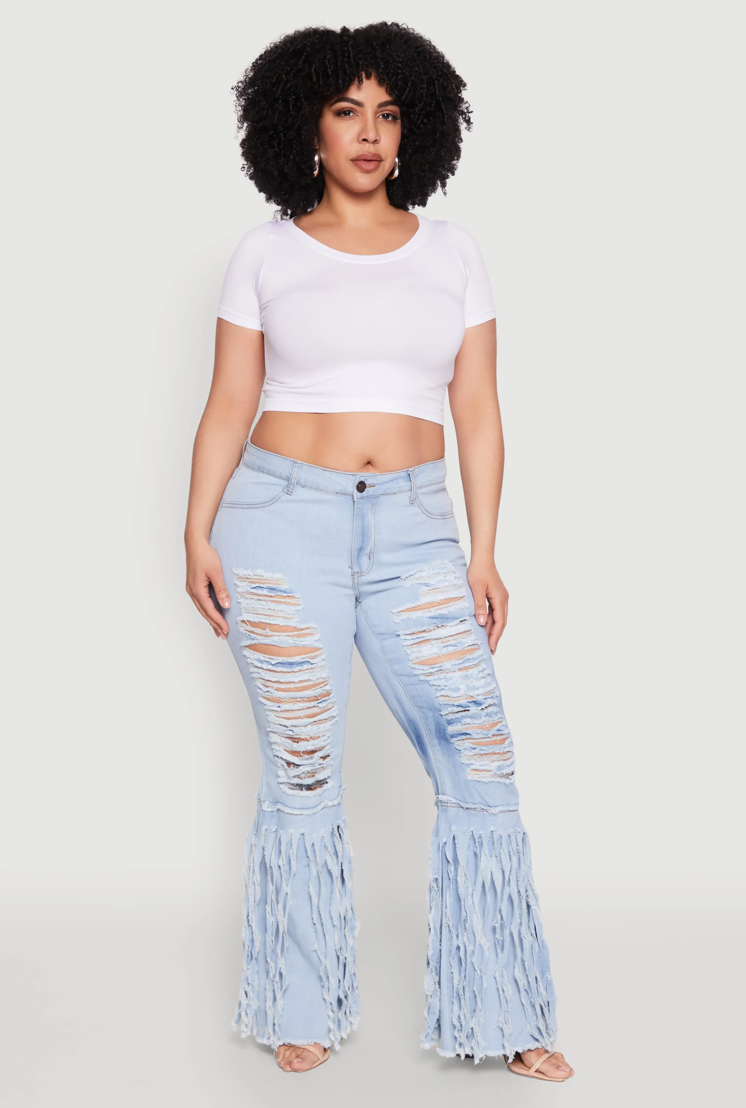 Plus Size Flare Leg Distressed Jeans sold by Rainbow