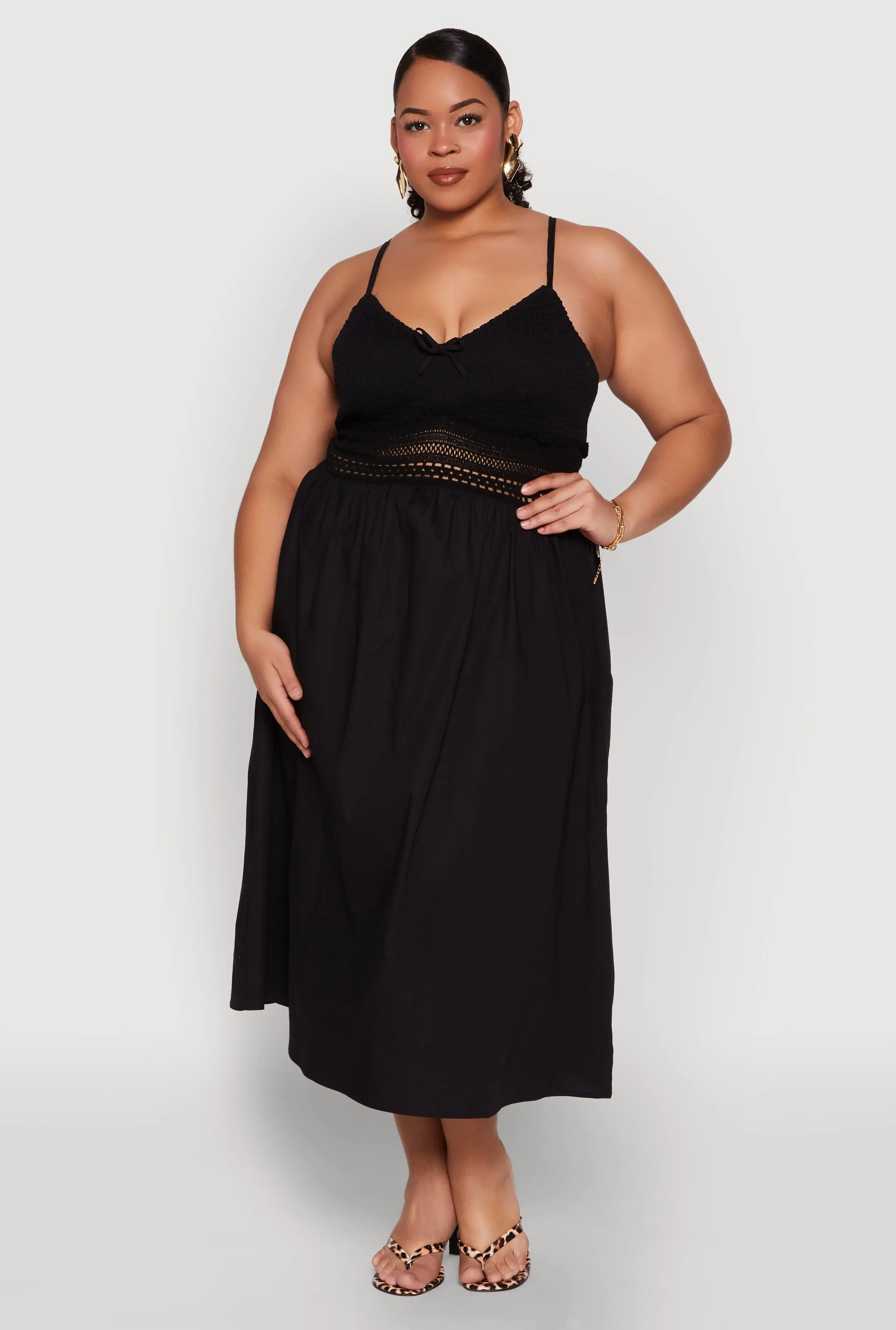 Plus Size Almost Famous Crochet Empire Waist Midi Dress sold by Rainbow