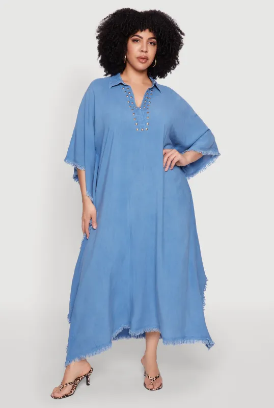 Plus Size Studded V Neck Caftan Dress sold by Rainbow