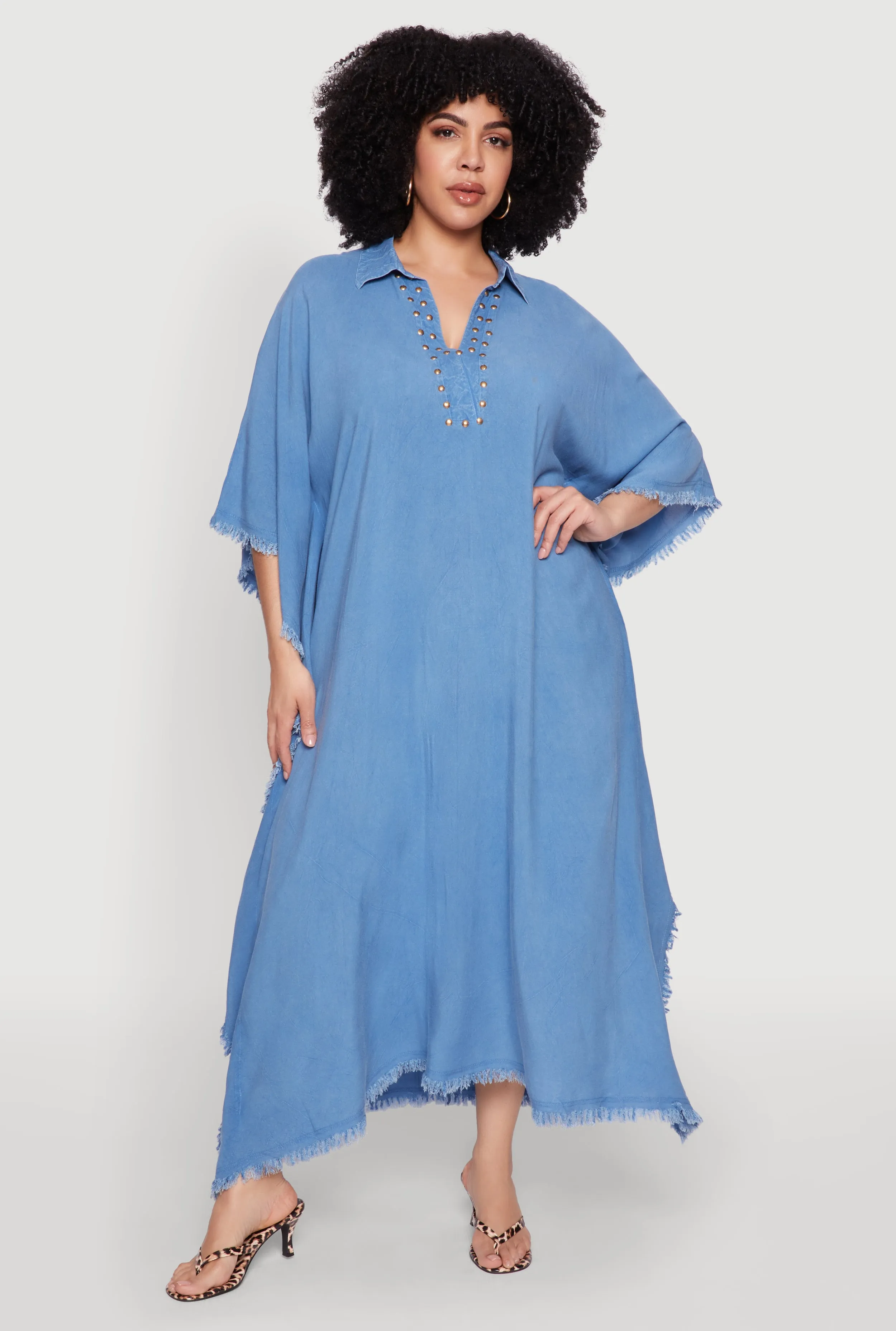 Plus Size Studded V Neck Caftan Dress sold by Rainbow