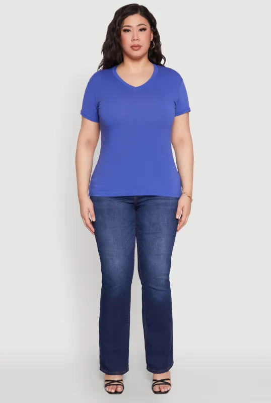 Plus Size V Neck Short Sleeve Top sold by Rainbow