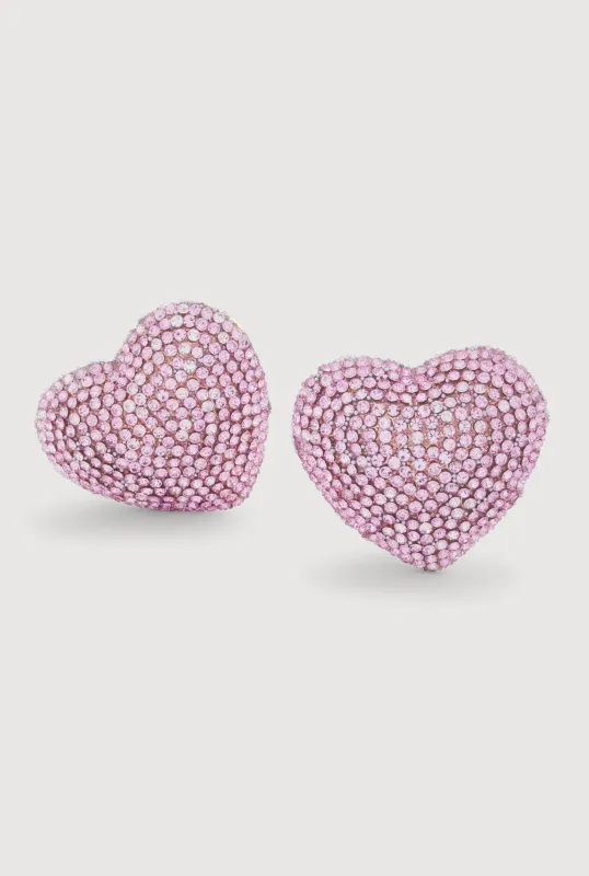 Rhinestone Heart Statement Stud Earrings made by Rainbow