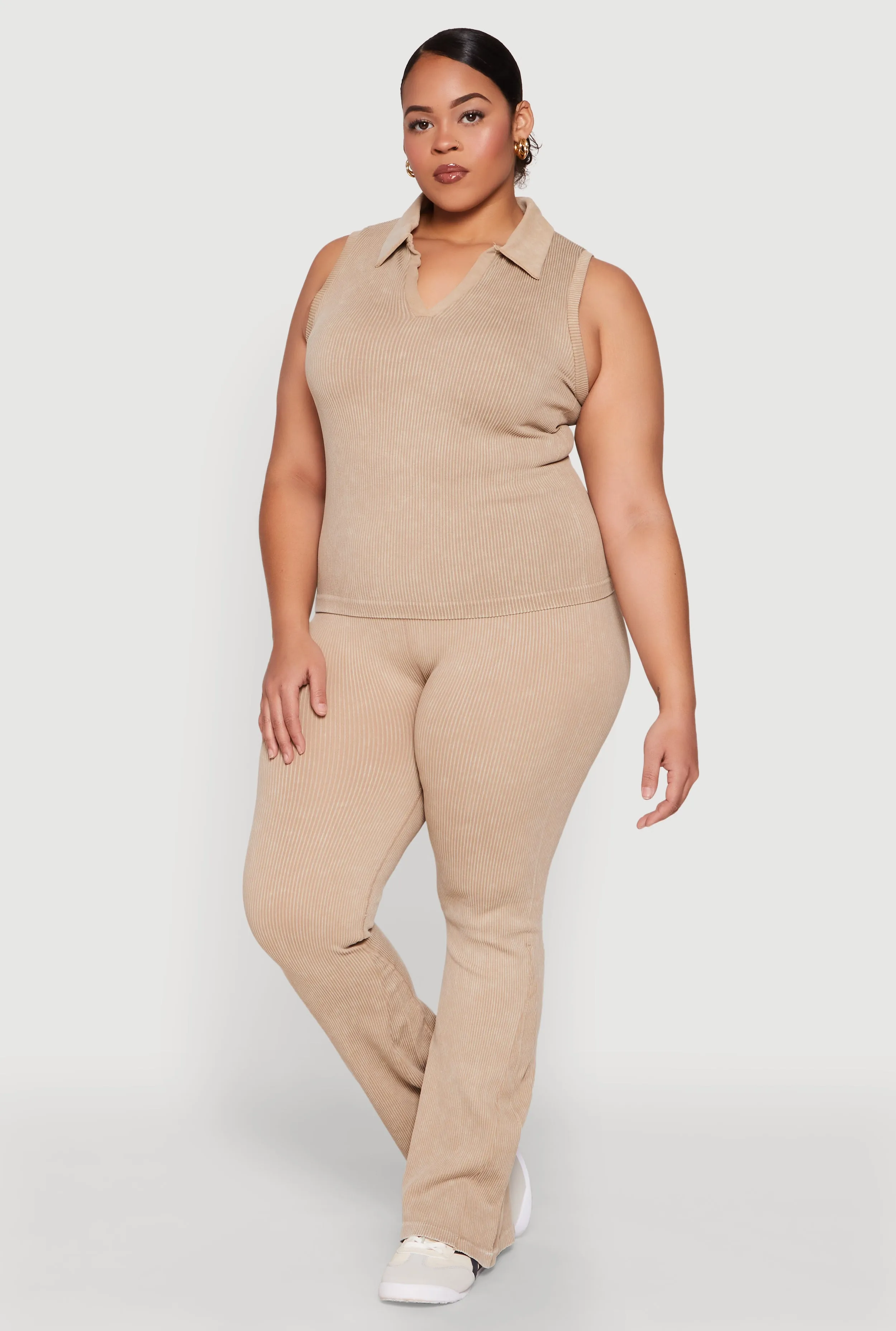 Plus Size Mineral Wash Ribbed Knit Boot Cut Pants sold by Rainbow