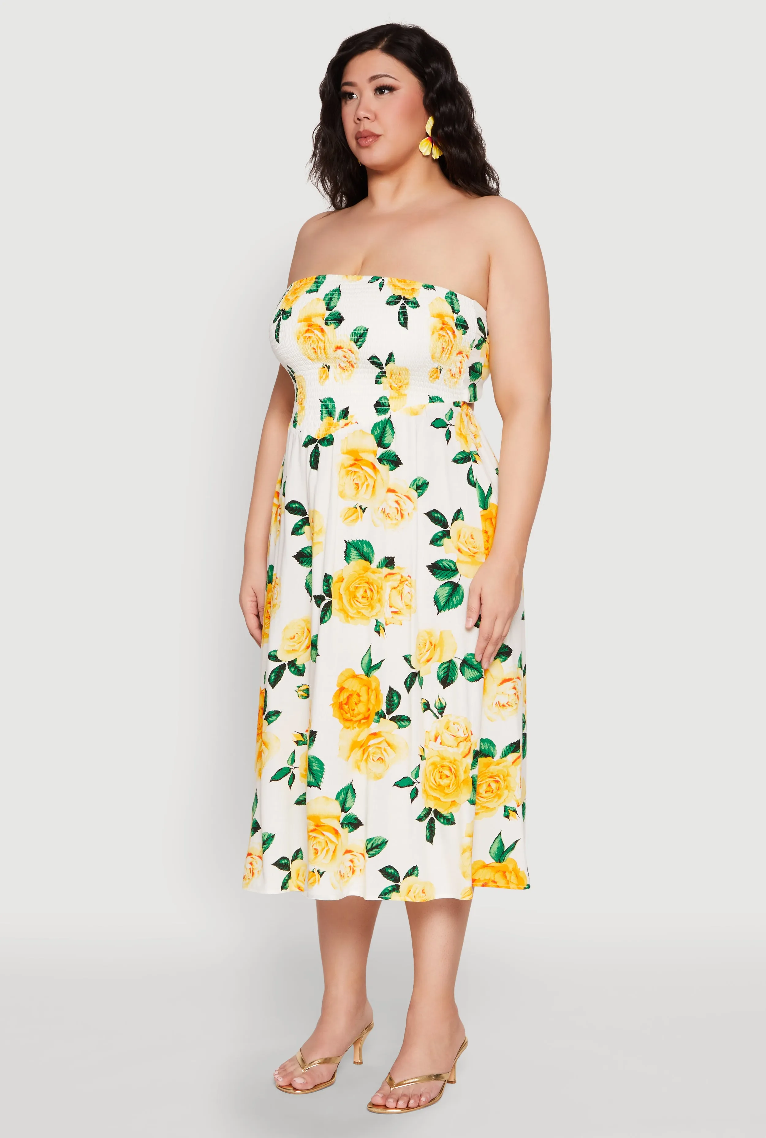 Plus Size Almost Famous Floral Print Smocked Midi Dress sold by Rainbow product image thumbnail 3