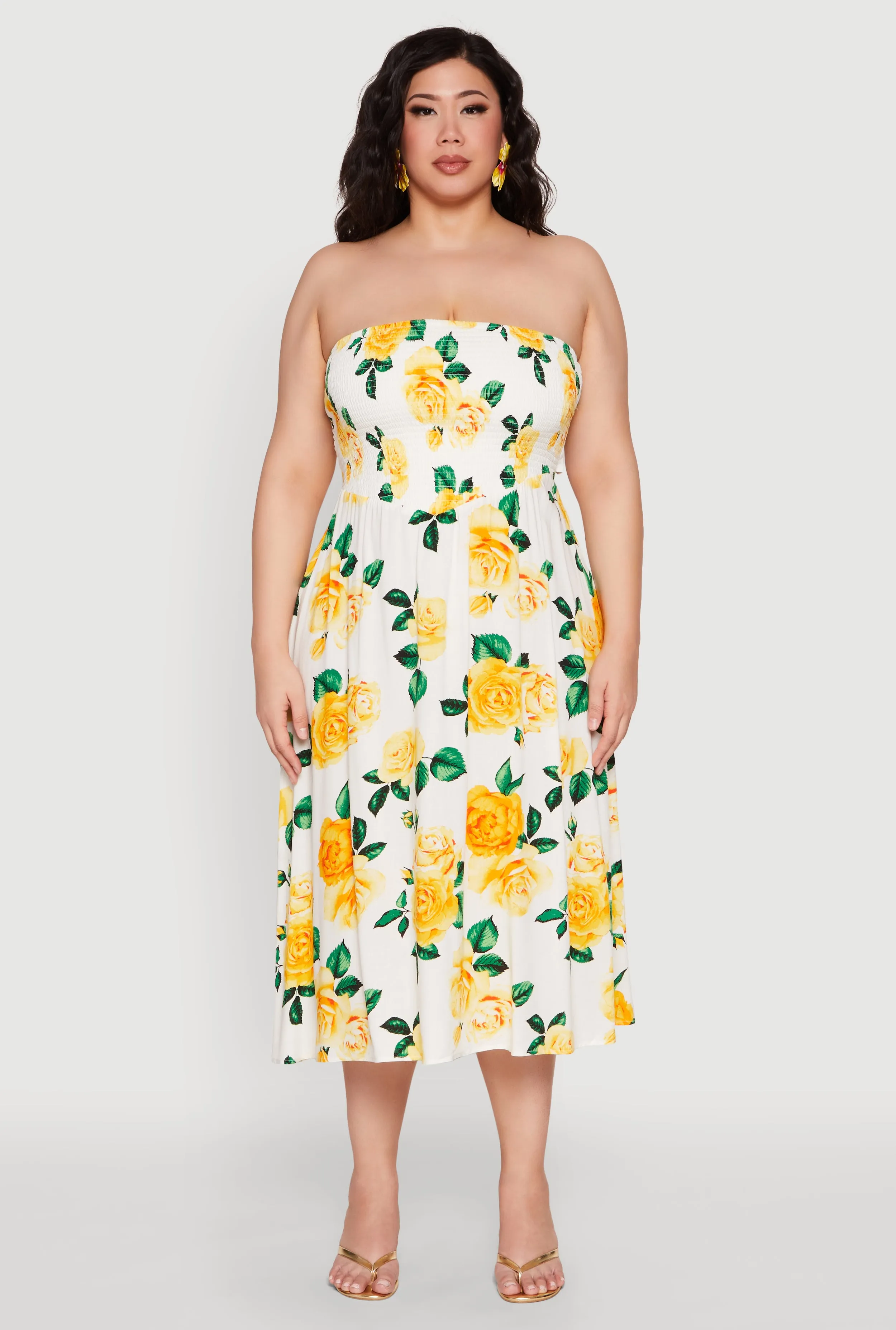 Plus Size Almost Famous Floral Print Smocked Midi Dress sold by Rainbow product image thumbnail 2
