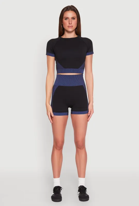 Striped Detail Seamless Biker Shorts sold by Rainbow