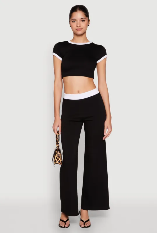Contrast Waistband Wide Leg Pants sold by Rainbow