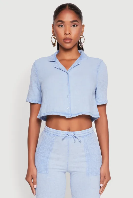 Spoon Jeans Gauze Knit Cropped Shirt sold by Rainbow